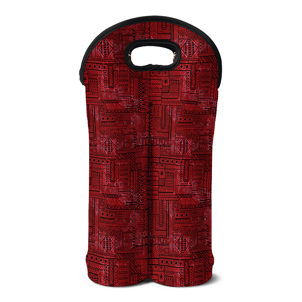 Red And Black African Ethnic Print Double Neoprene Wine Tote