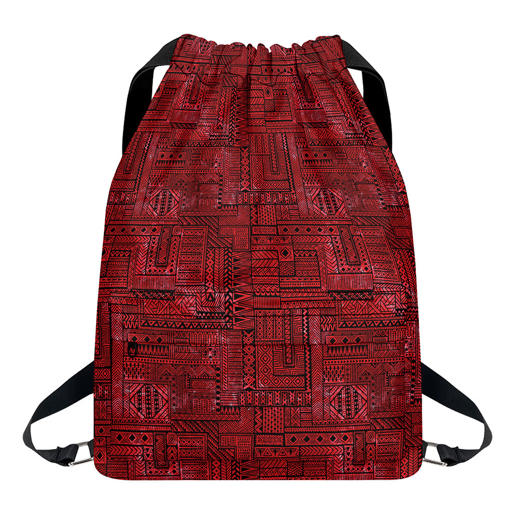 Red And Black African Ethnic Print Drawstring Backpack