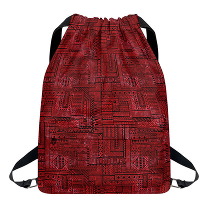 Red And Black African Ethnic Print Drawstring Backpack