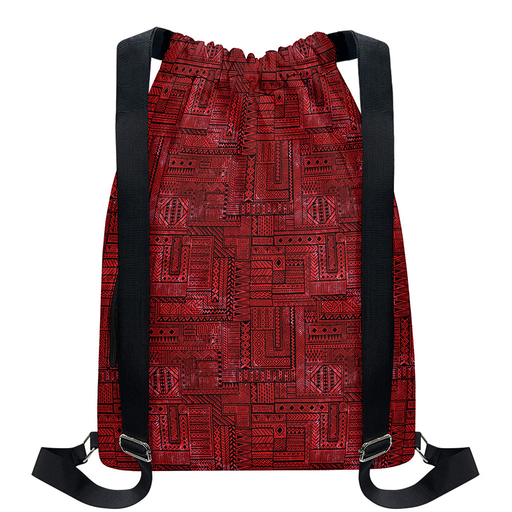Red And Black African Ethnic Print Drawstring Backpack