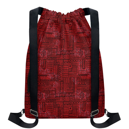 Red And Black African Ethnic Print Drawstring Backpack