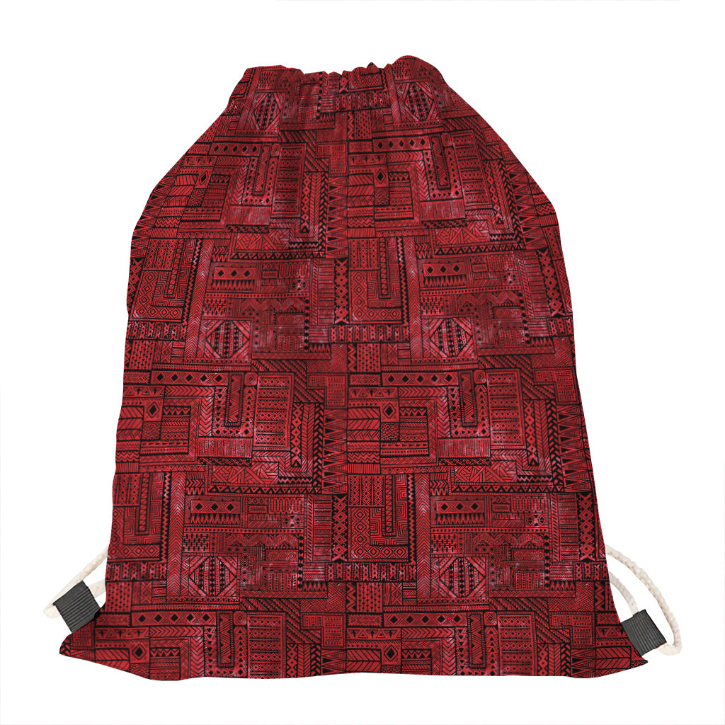 Red And Black African Ethnic Print Drawstring Bag