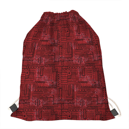 Red And Black African Ethnic Print Drawstring Bag