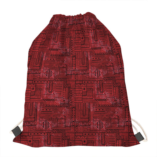 Red And Black African Ethnic Print Drawstring Bag