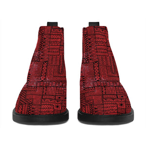 Red And Black African Ethnic Print Flat Ankle Boots