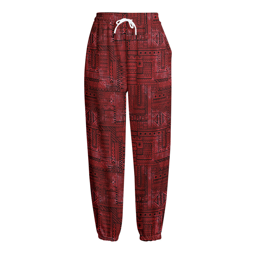 Red And Black African Ethnic Print Fleece Lined Knit Pants
