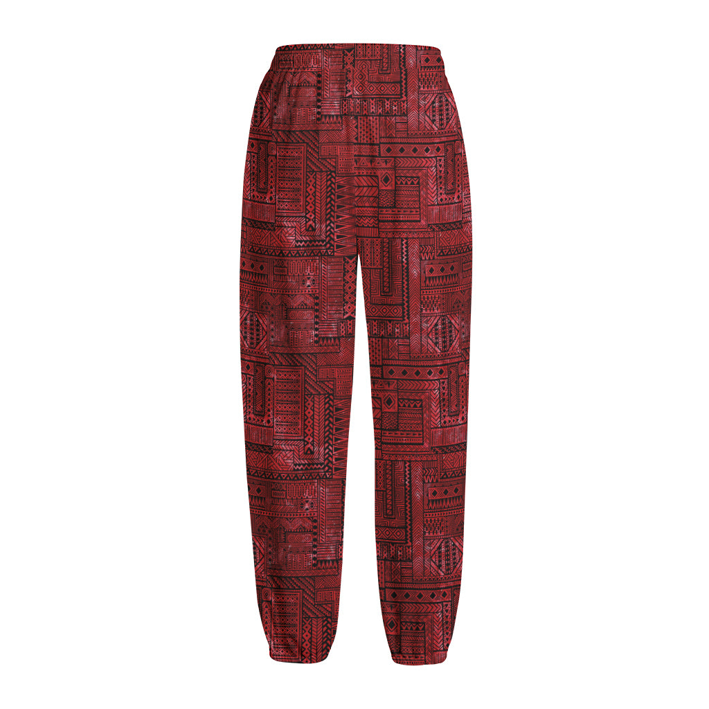 Red And Black African Ethnic Print Fleece Lined Knit Pants