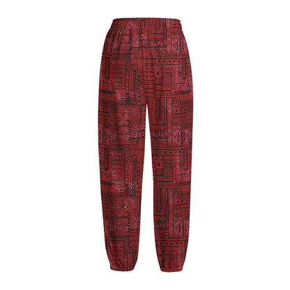 Red And Black African Ethnic Print Fleece Lined Knit Pants
