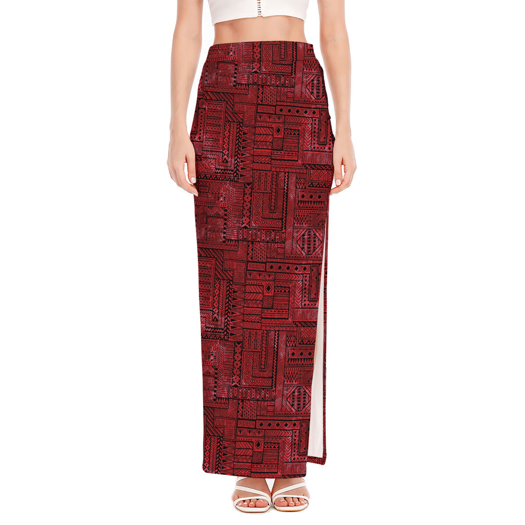 Red And Black African Ethnic Print High Slit Maxi Skirt
