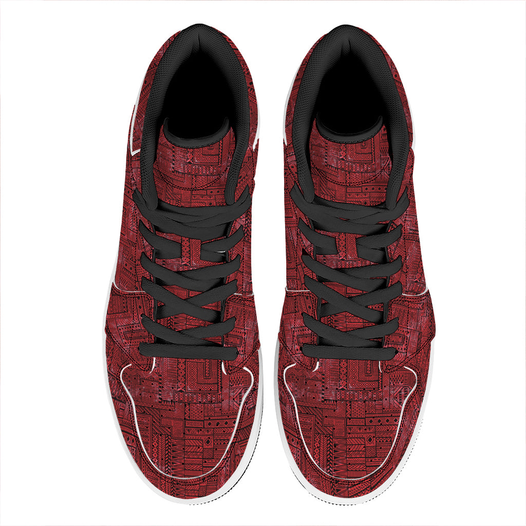 Red And Black African Ethnic Print High Top Leather Sneakers