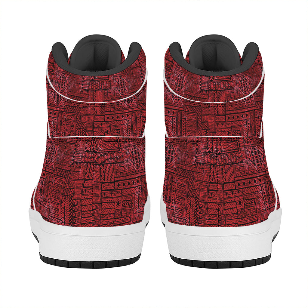 Red And Black African Ethnic Print High Top Leather Sneakers