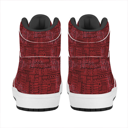 Red And Black African Ethnic Print High Top Leather Sneakers