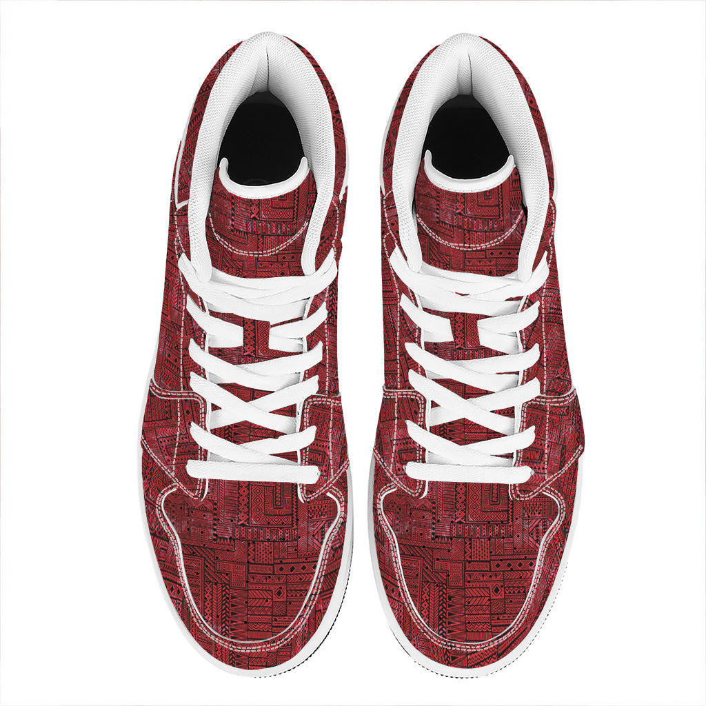 Red And Black African Ethnic Print High Top Leather Sneakers