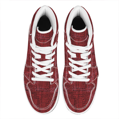 Red And Black African Ethnic Print High Top Leather Sneakers