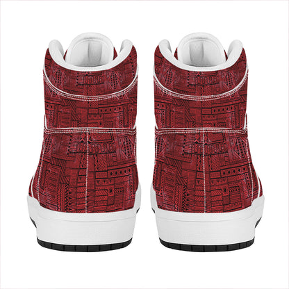 Red And Black African Ethnic Print High Top Leather Sneakers