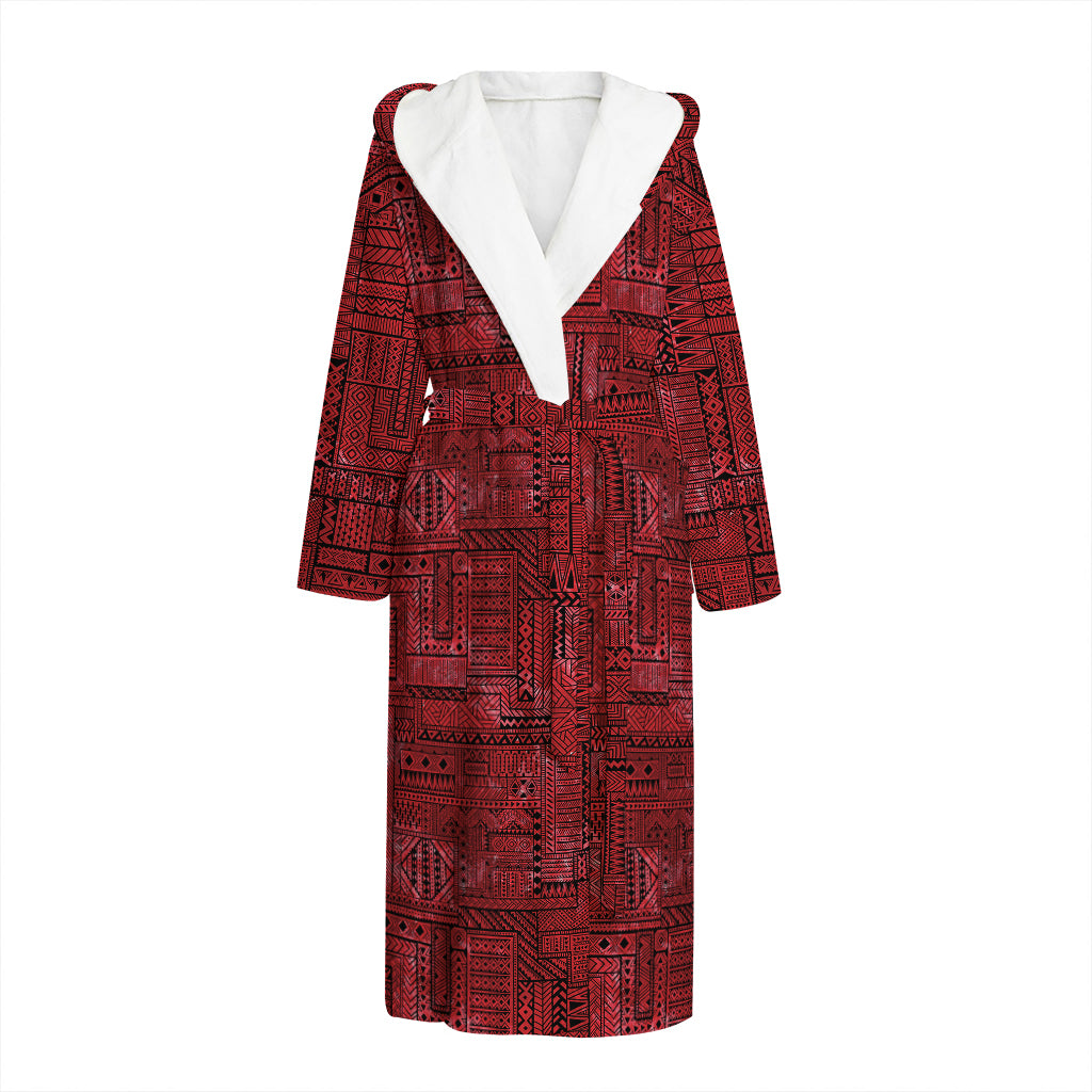 Red And Black African Ethnic Print Hooded Bathrobe