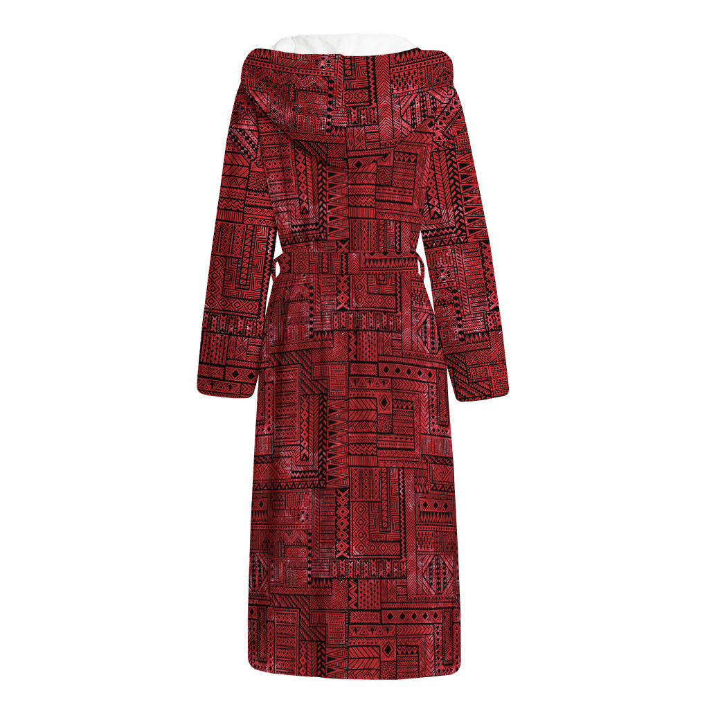 Red And Black African Ethnic Print Hooded Bathrobe