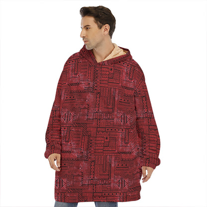 Red And Black African Ethnic Print Hoodie Blanket