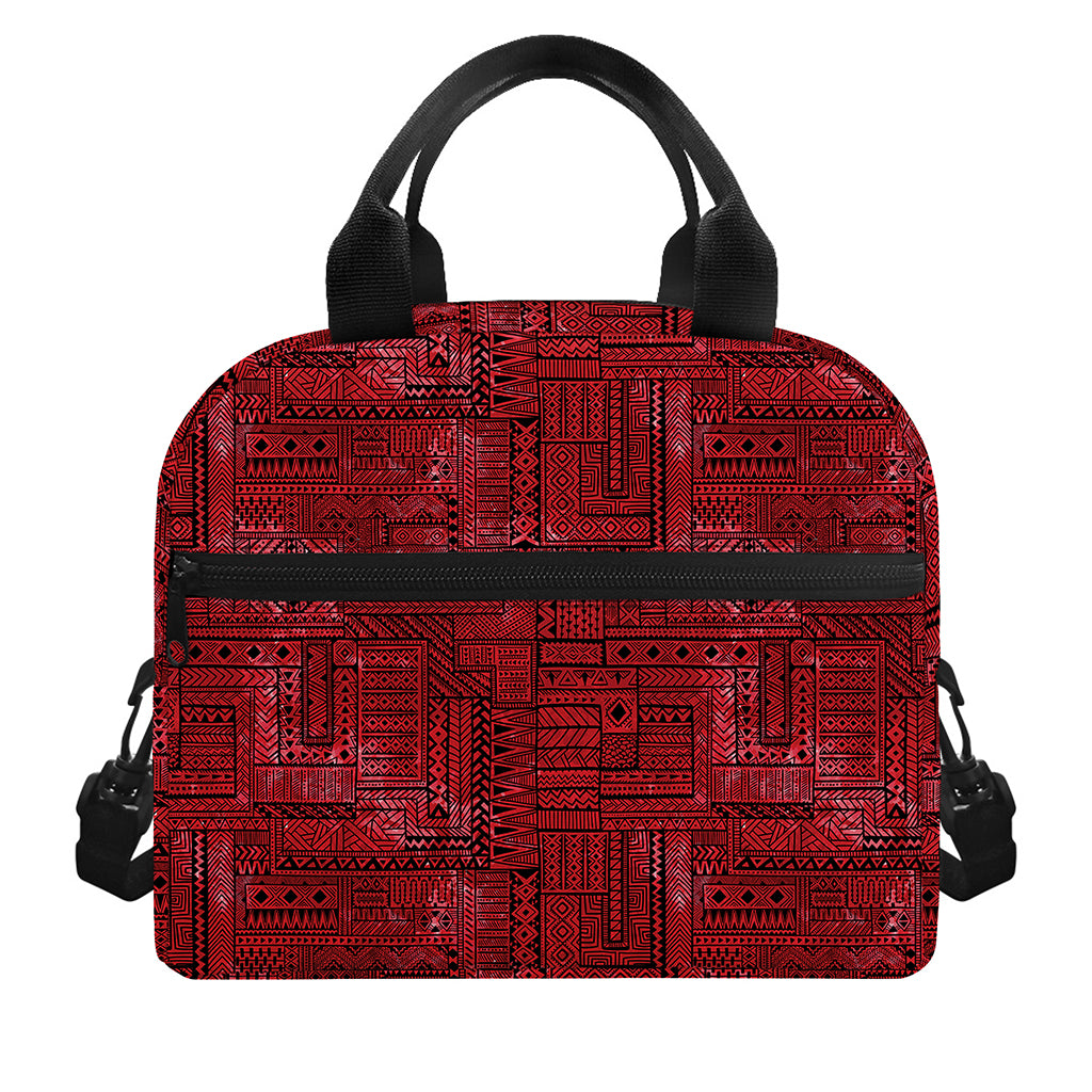 Red And Black African Ethnic Print Insulated Lunch Bag