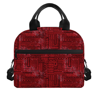 Red And Black African Ethnic Print Insulated Lunch Bag