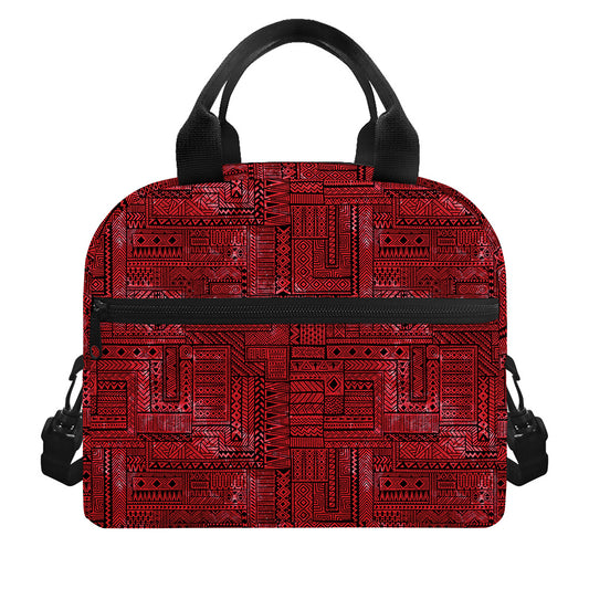 Red And Black African Ethnic Print Insulated Lunch Bag