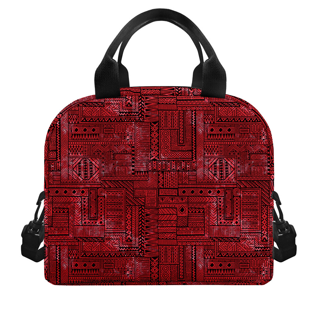 Red And Black African Ethnic Print Insulated Lunch Bag