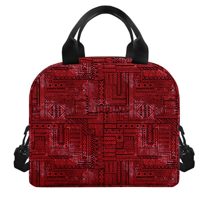 Red And Black African Ethnic Print Insulated Lunch Bag