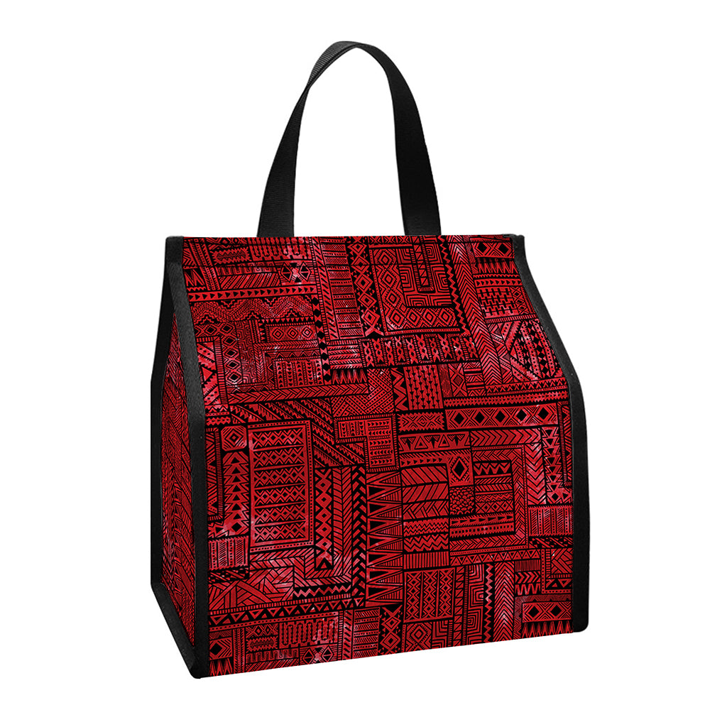 Red And Black African Ethnic Print Insulated Lunch Tote