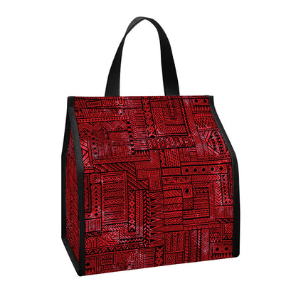 Red And Black African Ethnic Print Insulated Lunch Tote