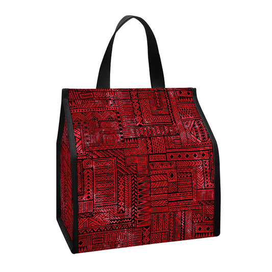 Red And Black African Ethnic Print Insulated Lunch Tote