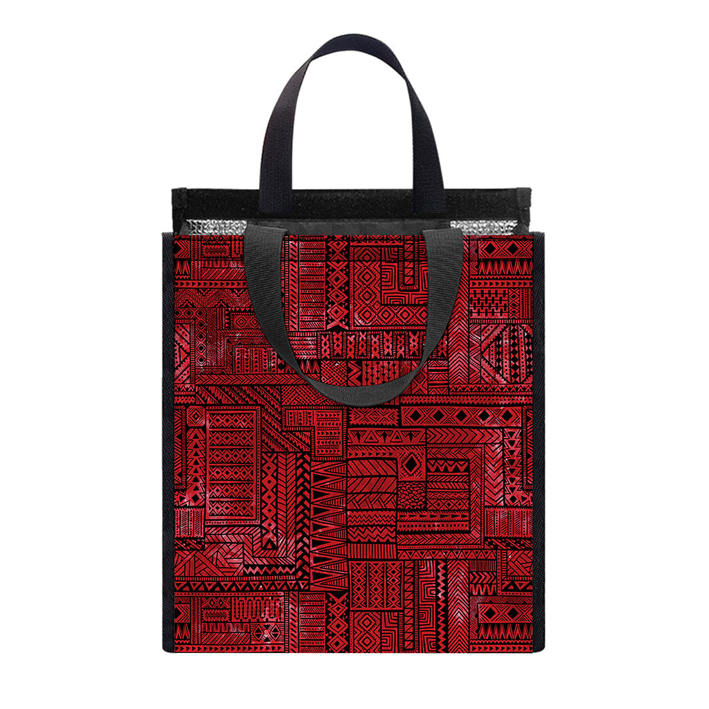 Red And Black African Ethnic Print Insulated Lunch Tote