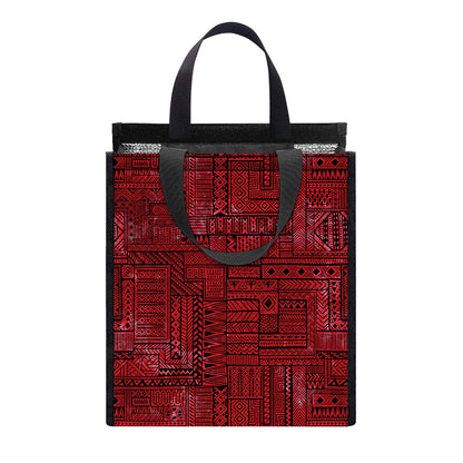 Red And Black African Ethnic Print Insulated Lunch Tote