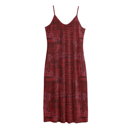 Red And Black African Ethnic Print Jersey Midi Cami Dress