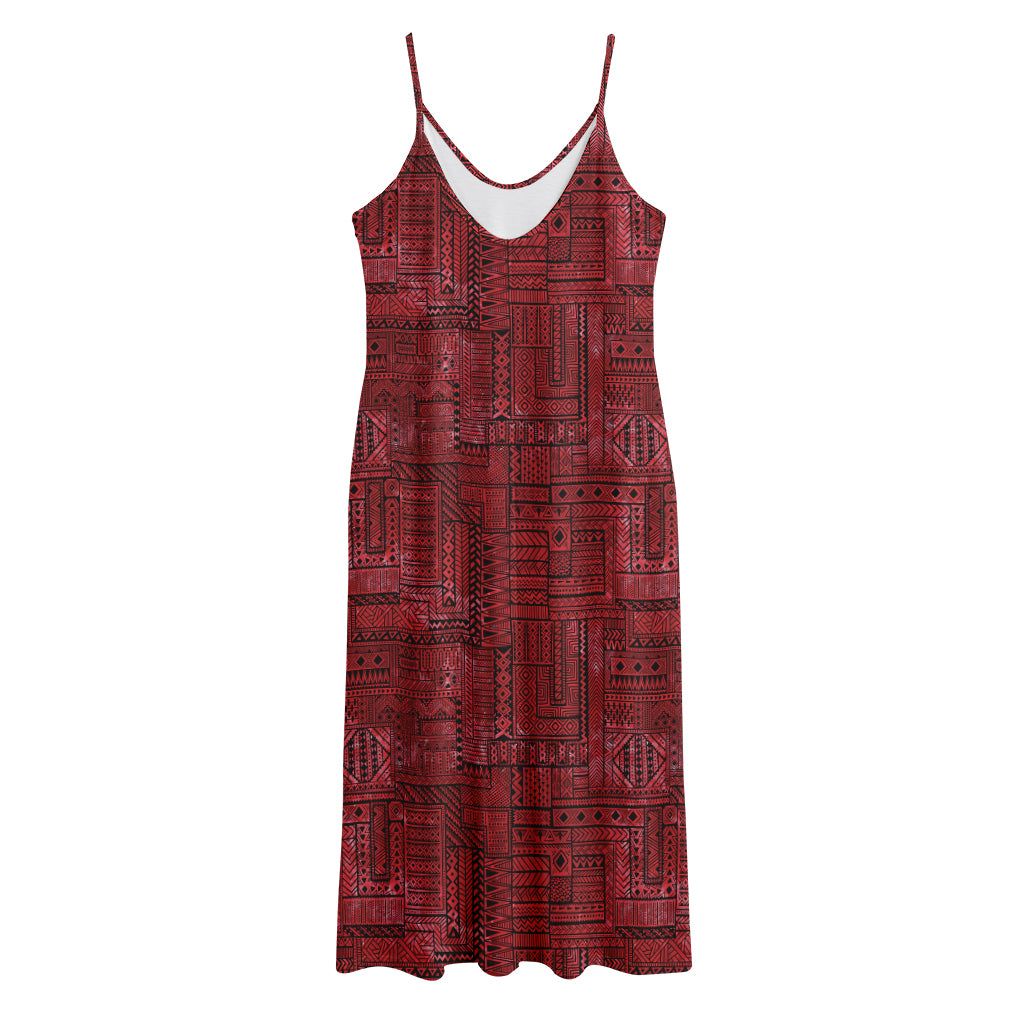 Red And Black African Ethnic Print Jersey Midi Cami Dress
