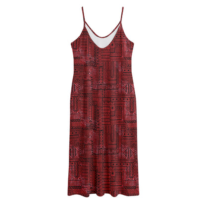 Red And Black African Ethnic Print Jersey Midi Cami Dress