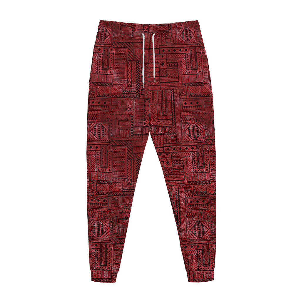 Red And Black African Ethnic Print Jogger Pants