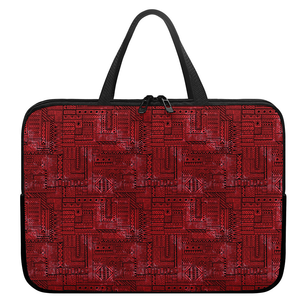 Red And Black African Ethnic Print Laptop Sleeve With Handle