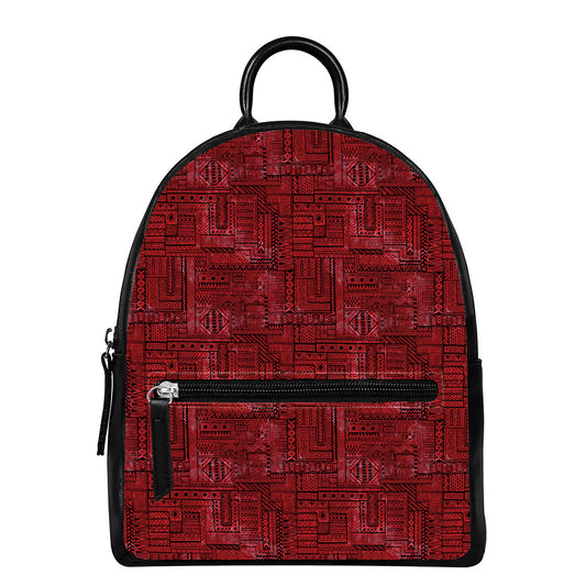 Red And Black African Ethnic Print Leather Backpack