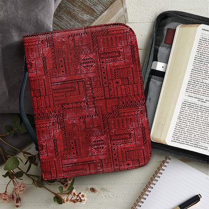 Red And Black African Ethnic Print Leather Bible Cover