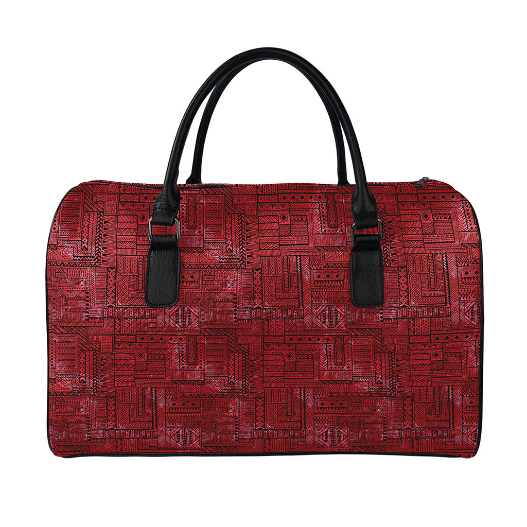 Red And Black African Ethnic Print Leather Duffle Bag