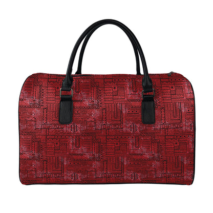 Red And Black African Ethnic Print Leather Duffle Bag