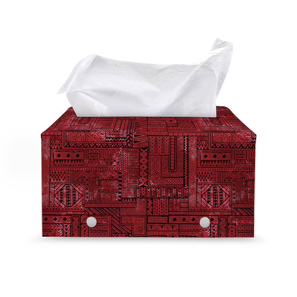Red And Black African Ethnic Print Leather Tissue Box Cover
