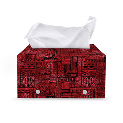 Red And Black African Ethnic Print Leather Tissue Box Cover