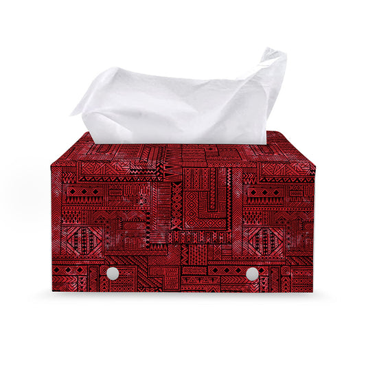 Red And Black African Ethnic Print Leather Tissue Box Cover