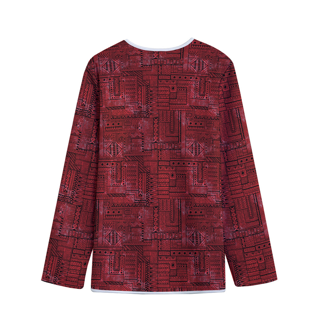 Red And Black African Ethnic Print Long Sleeve Short Coat