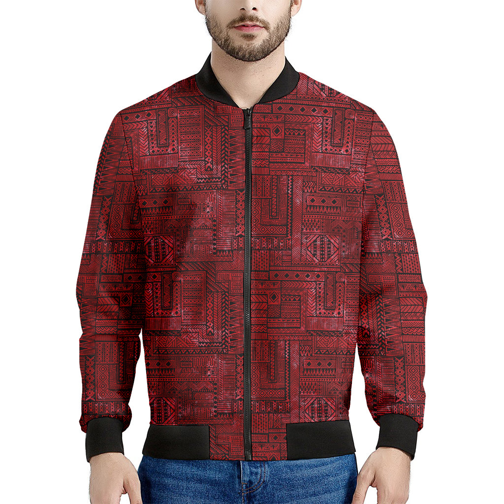 Red And Black African Ethnic Print Men's Bomber Jacket