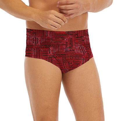 Red And Black African Ethnic Print Men's Briefs