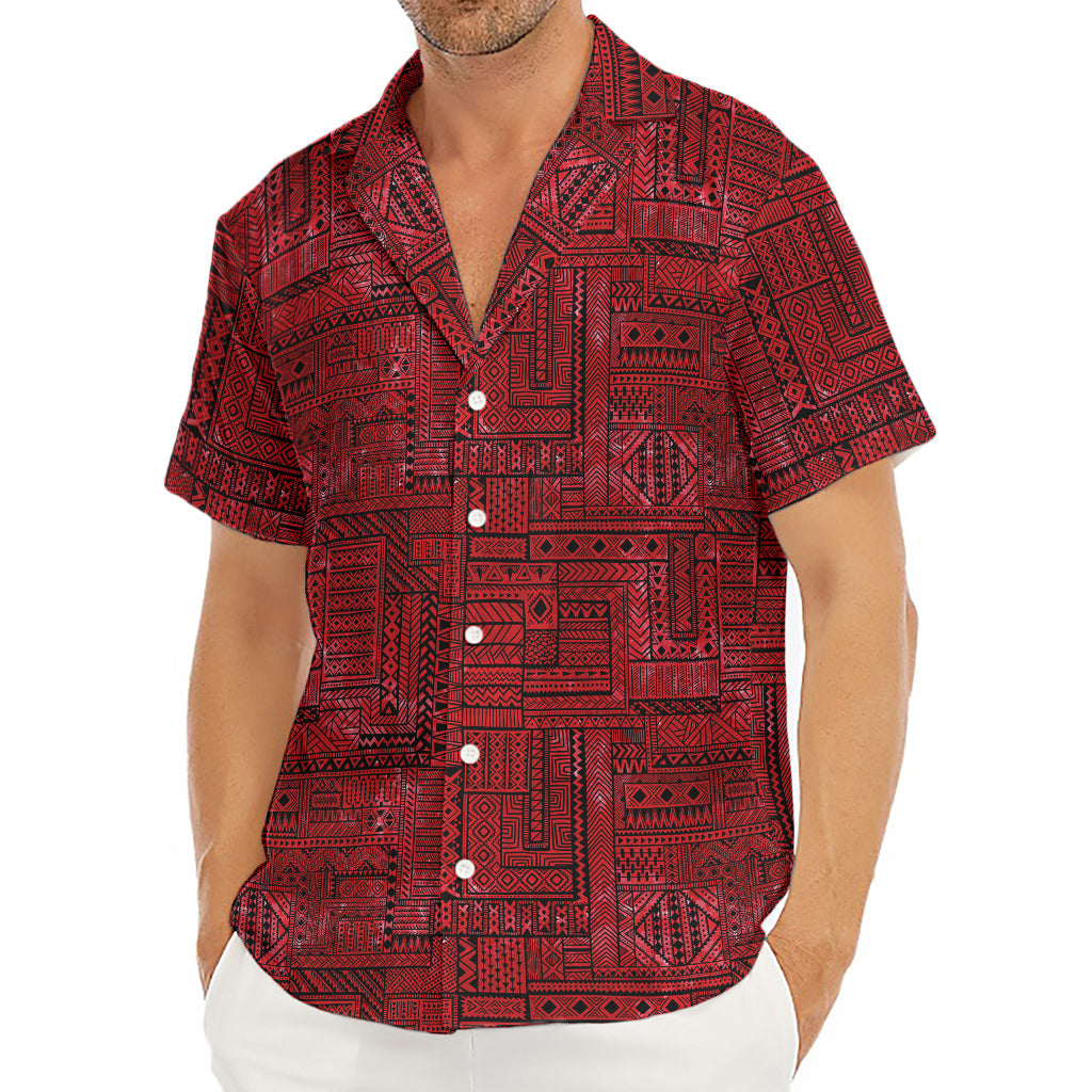 Red And Black African Ethnic Print Men's Deep V-Neck Shirt