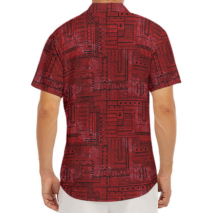 Red And Black African Ethnic Print Men's Deep V-Neck Shirt