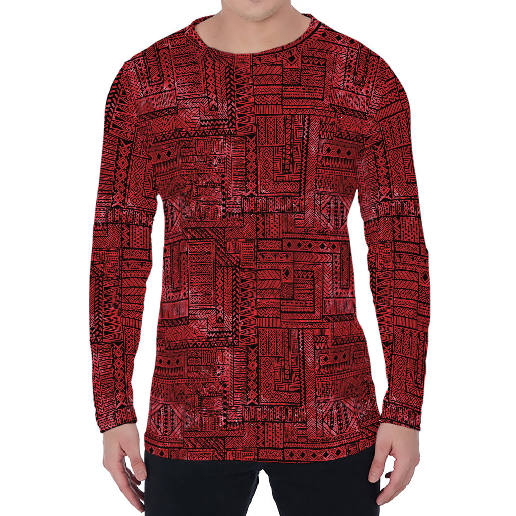 Red And Black African Ethnic Print Men's Long Sleeve T-Shirt